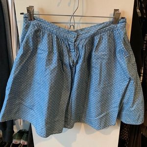TOPSHOP Blue denim skirt w/ white polka dots